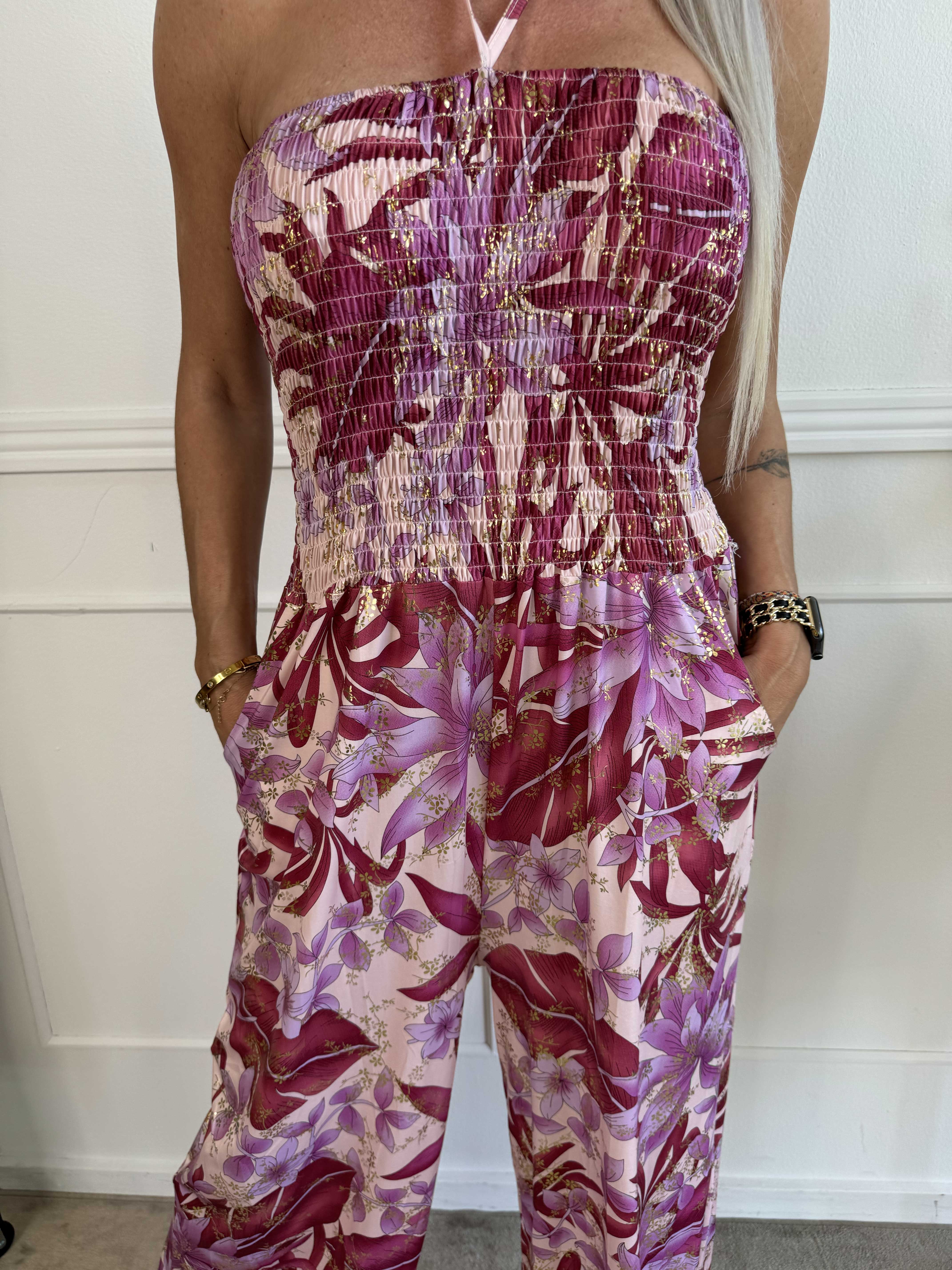 Pams Tube Jumpsuit - Stretch jumpsuit med smock på bröstet